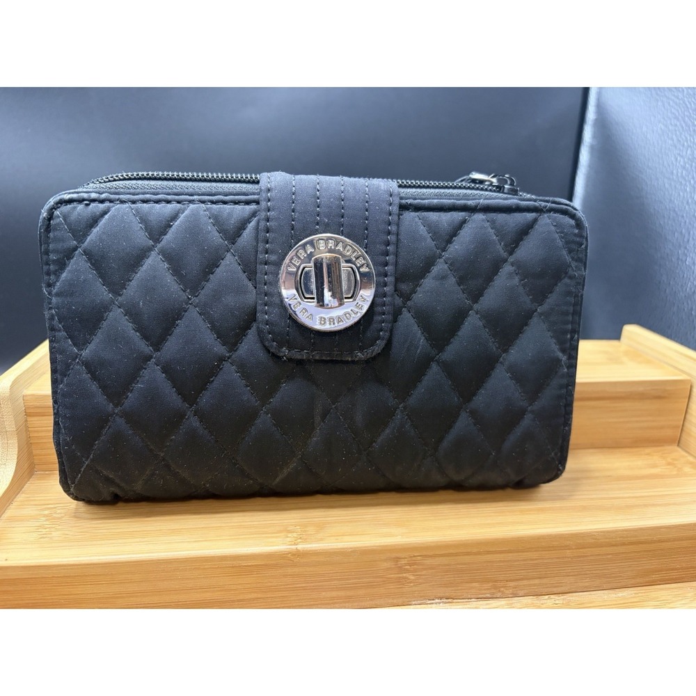 Vera Bradley Black Leopard RFID Quilted Turnlock Wallet